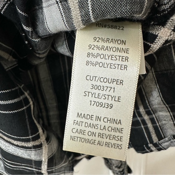 Max Studio Black & White Plaid Button Down Shirt with Ruffle Sleeves, Size Small - Picture 8 of 10